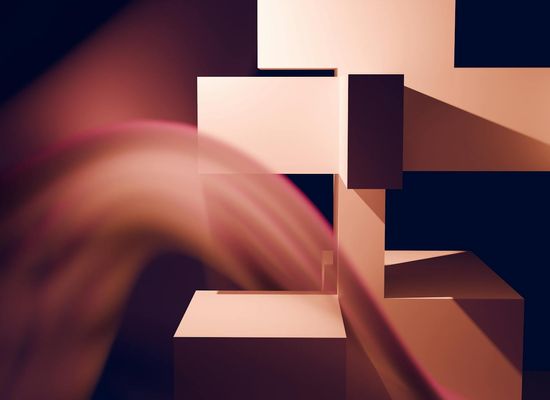 Soft pink and dark geometric shapes symbolizing energy flow